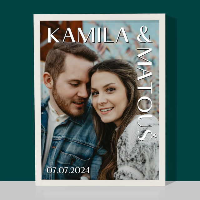 Fotka A Textem: Jména Svatba - Tisk V Rámečku