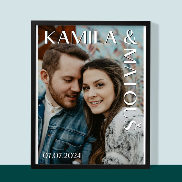 Fotka A Textem: Jména Svatba - Tisk V Rámečku