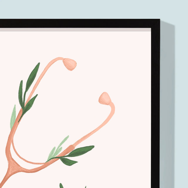 Fotka A Textem: Stetoskop Květiny - Tisk V Rámečku