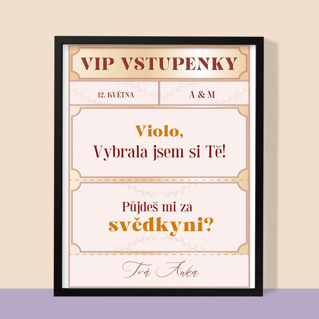 Jméno A Nápis: Vip Vstupenky Svědkyně - Tisk V Rámečku