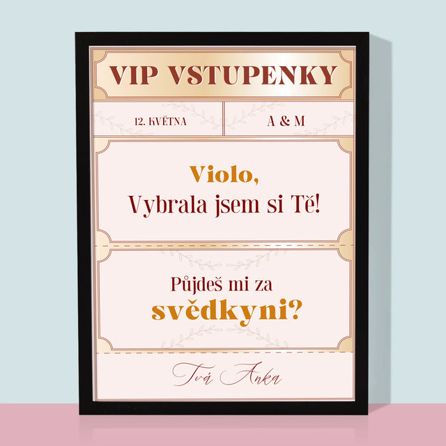Jméno A Nápis: Vip Vstupenky Svědkyně - Tisk V Rámečku