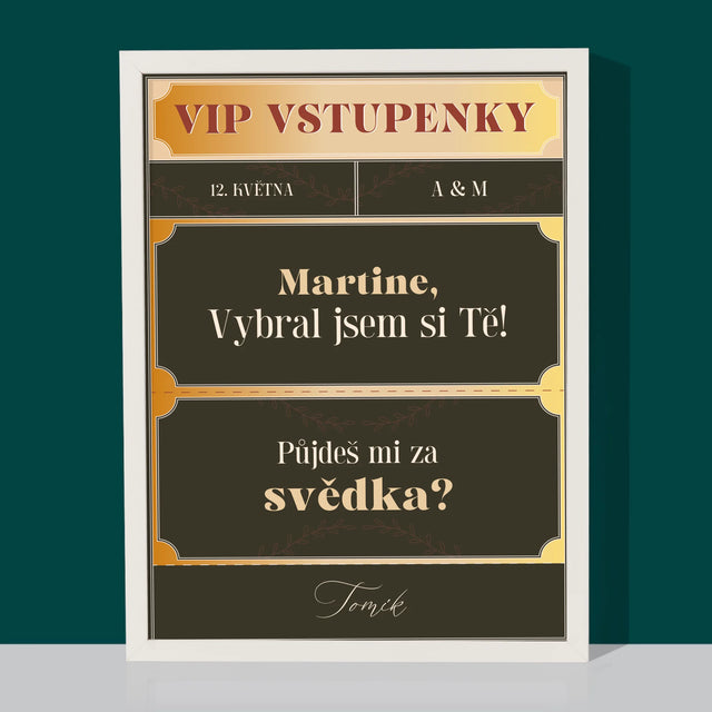 Jméno A Nápis: Vip Vstupenky Svědek - Tisk V Rámečku
