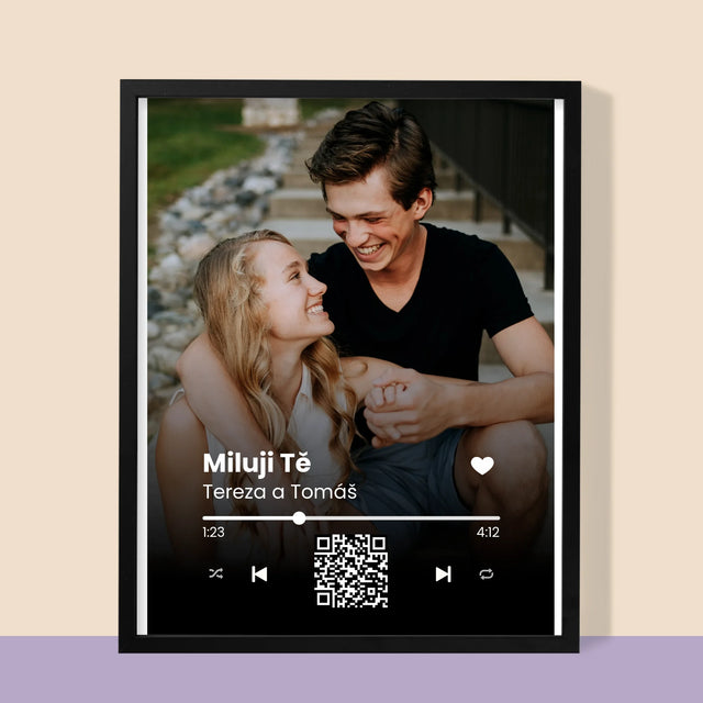 Fotka A Textem: Naše Písnička Na Qr - Tisk V Rámečku