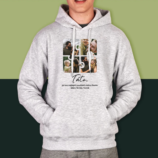 Fotokoláž: Puzzle Fotky Pro Tátu - Pánská Mikina S Kapuci