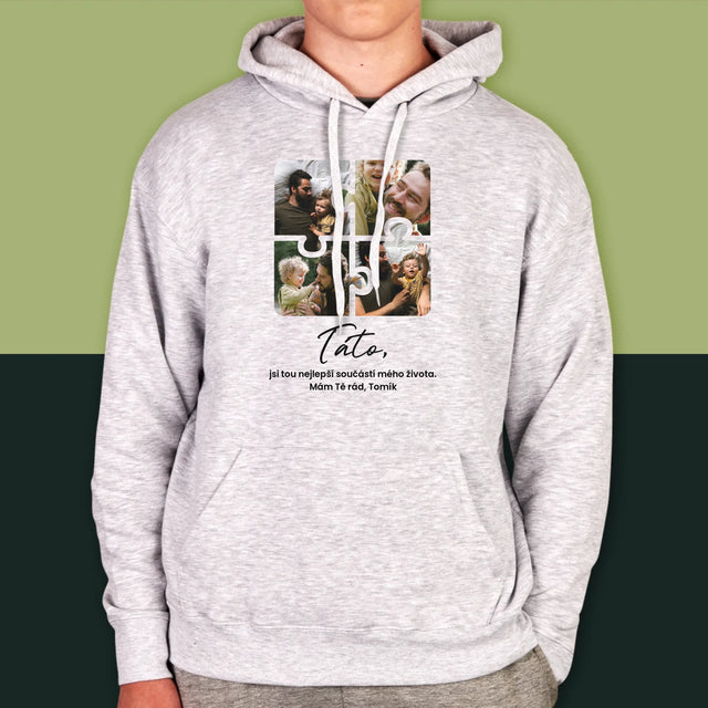 Fotokoláž: Puzzle Fotky Pro Tátu - Pánská Mikina S Kapuci