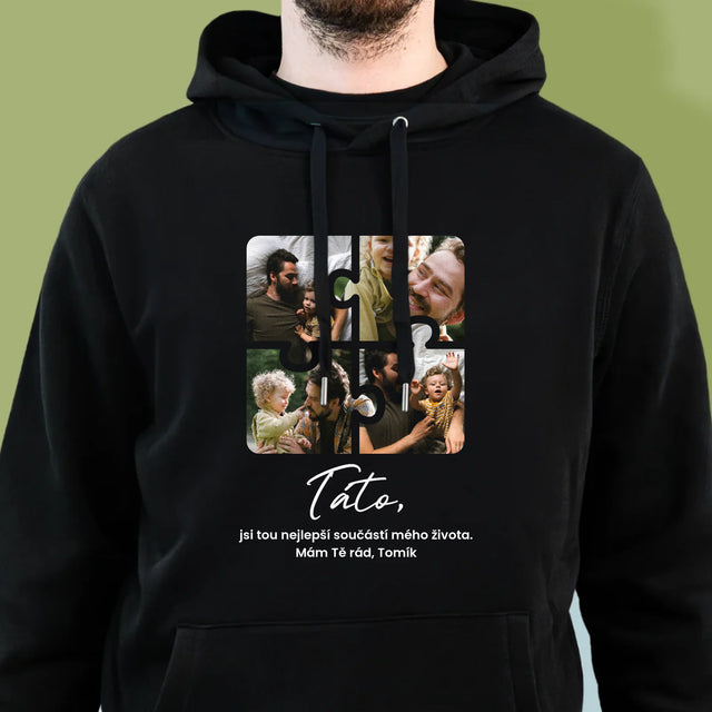 Fotokoláž: Puzzle Fotky Pro Tátu - Pánská Mikina S Kapuci