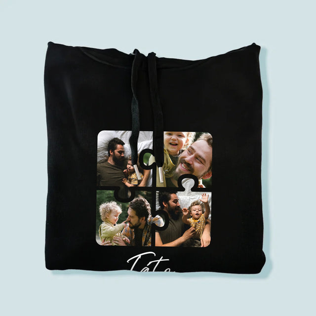 Fotokoláž: Puzzle Fotky Pro Tátu - Pánská Mikina S Kapuci