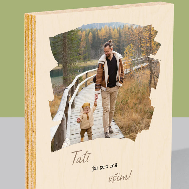 Fotka A Textem: Blahopřání Pro Tátu - Tisk Na Dřevo