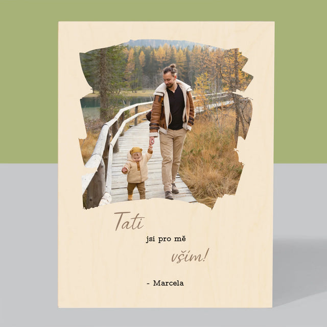 Fotka A Textem: Blahopřání Pro Tátu - Tisk Na Dřevo