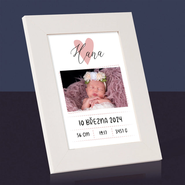 Údaje O Narození Ditěte: Údaje O Narození Srdce Dívka - Fotorámeček