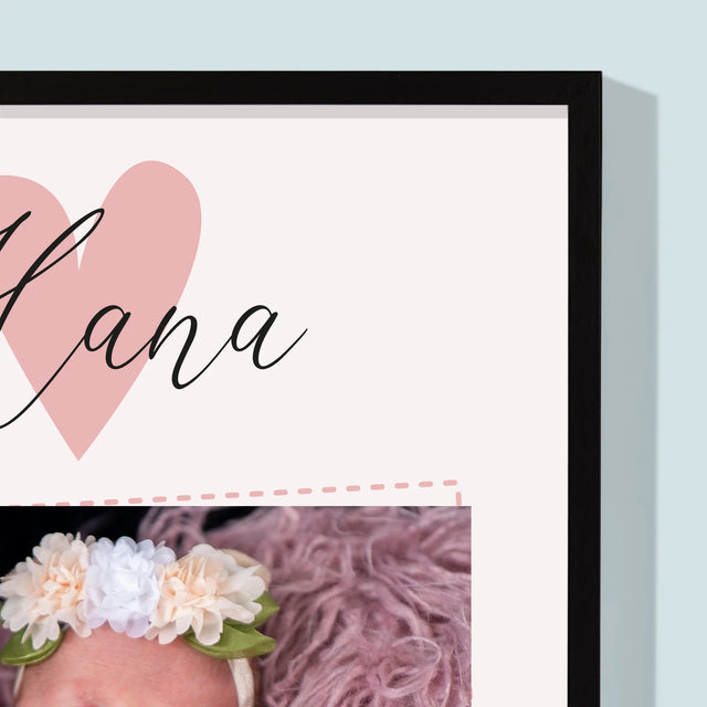 Údaje O Narození Ditěte: Údaje O Narození Srdce Dívka - Tisk V Rámečku