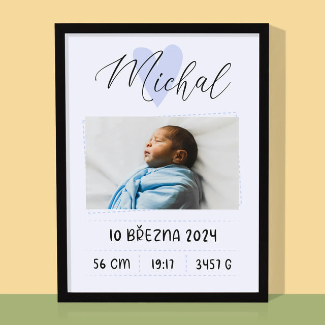 Údaje O Narození Ditěte: Údaje O Narození Srdce Chlapec - Tisk V Rámečku