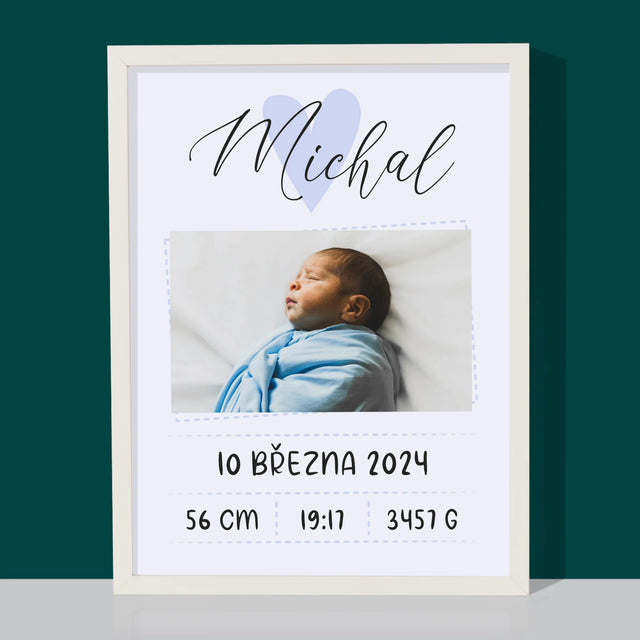 Údaje O Narození Ditěte: Údaje O Narození Srdce Chlapec - Tisk V Rámečku