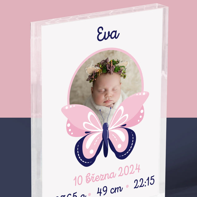 Údaje O Narození Ditěte: Rodný List Motýlek - Akrylový Blok