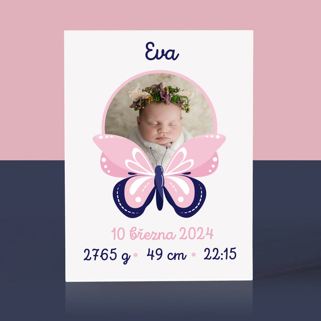 Údaje O Narození Ditěte: Rodný List Motýlek - Akrylový Blok