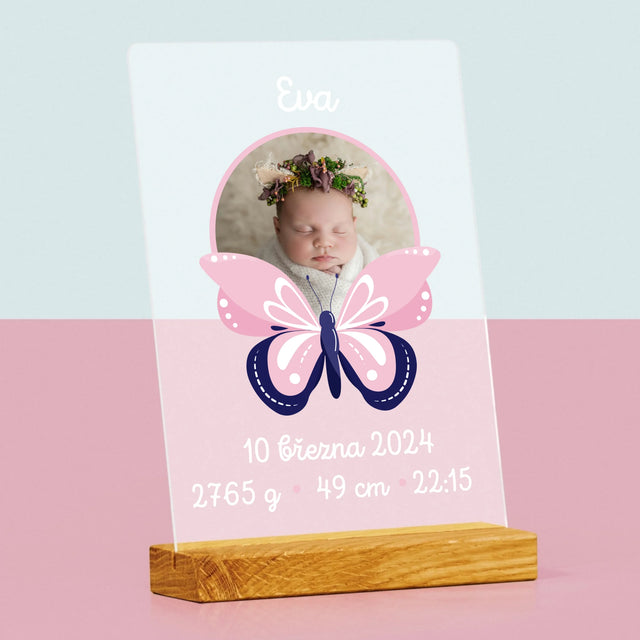 Údaje O Narození Ditěte: Rodný List Motýlek - Tisk Na Akrylovém Skle