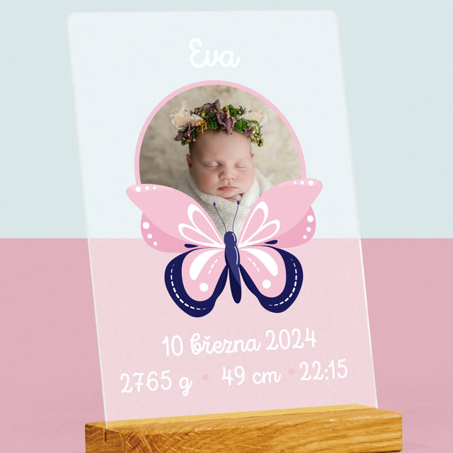 Údaje O Narození Ditěte: Rodný List Motýlek - Tisk Na Akrylovém Skle