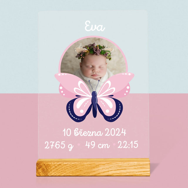 Údaje O Narození Ditěte: Rodný List Motýlek - Tisk Na Akrylovém Skle