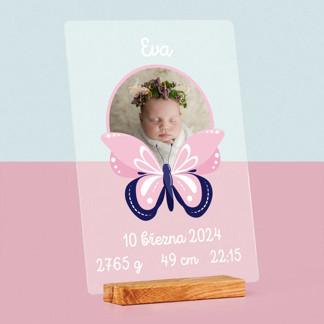 Údaje O Narození Ditěte: Rodný List Motýlek - Tisk Na Akrylovém Skle