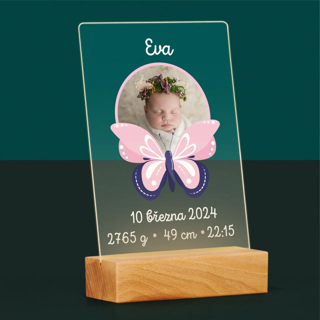 Údaje O Narození Ditěte: Rodný List Motýlek - Tisk Na Akrylovém Skle