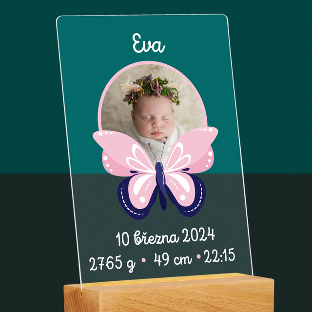 Údaje O Narození Ditěte: Rodný List Motýlek - Tisk Na Akrylovém Skle