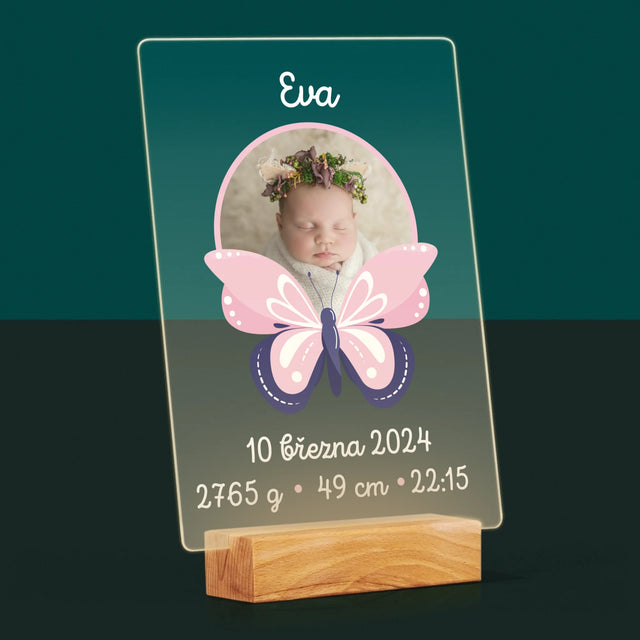 Údaje O Narození Ditěte: Rodný List Motýlek - Tisk Na Akrylovém Skle