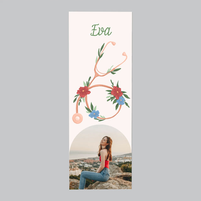 Fotka S Textem: Stetoskop Květiny - Magnet - Obdelník