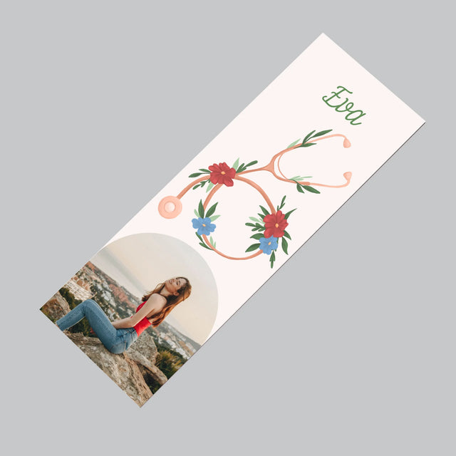 Fotka S Textem: Stetoskop Květiny - Magnet - Obdelník