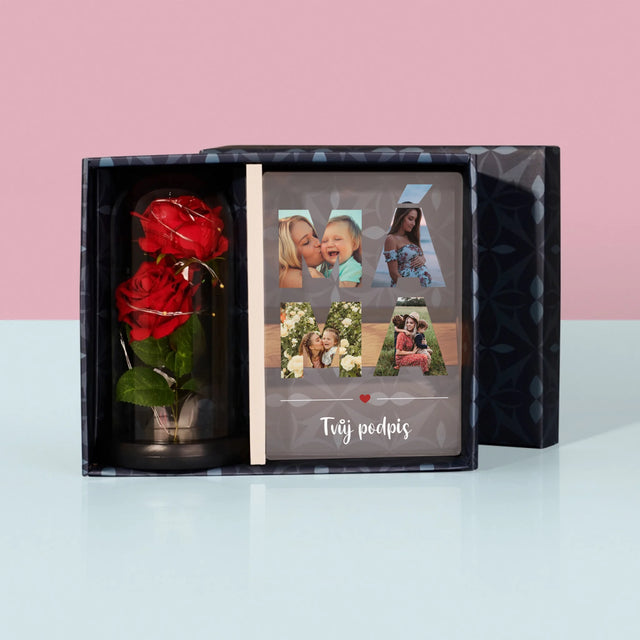Slovo Z Fotek: Máma Z Tvých Fotek - Dárková Sada S Tiskem Na Akrylovém Skle A Věčnou Růží