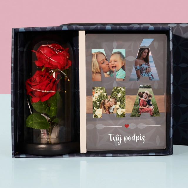Slovo Z Fotek: Máma Z Tvých Fotek - Dárková Sada S Tiskem Na Akrylovém Skle A Věčnou Růží