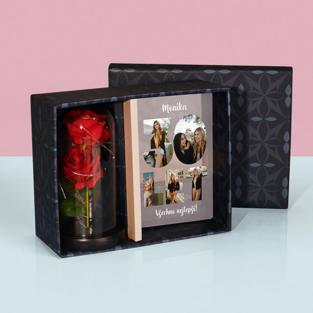 Slovo Z Fotek: 30 Let Z Tvých Fotek - Dárková Sada S Tiskem Na Akrylovém Skle A Věčnou Růží