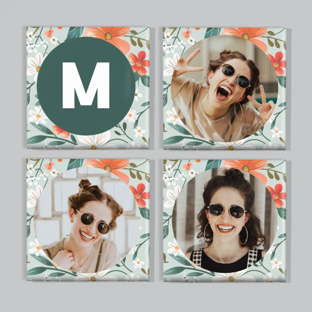 Fotokoláž: Květinový Monogram - Sada Magnetů
