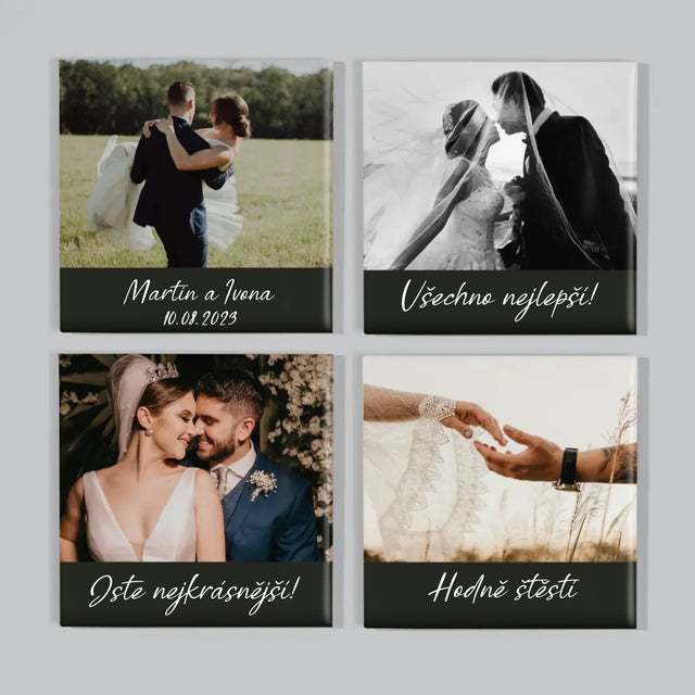 Fotka S Textem: Svatební Fotografie - Sada Magnetů