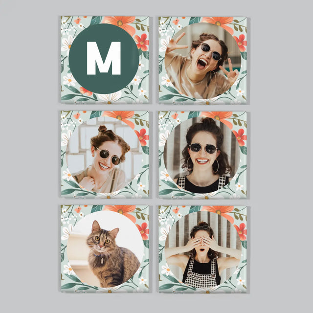 Fotokoláž: Květinový Monogram - Sada Magnetů