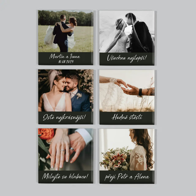 Fotka S Textem: Svatební Fotografie - Sada Magnetů