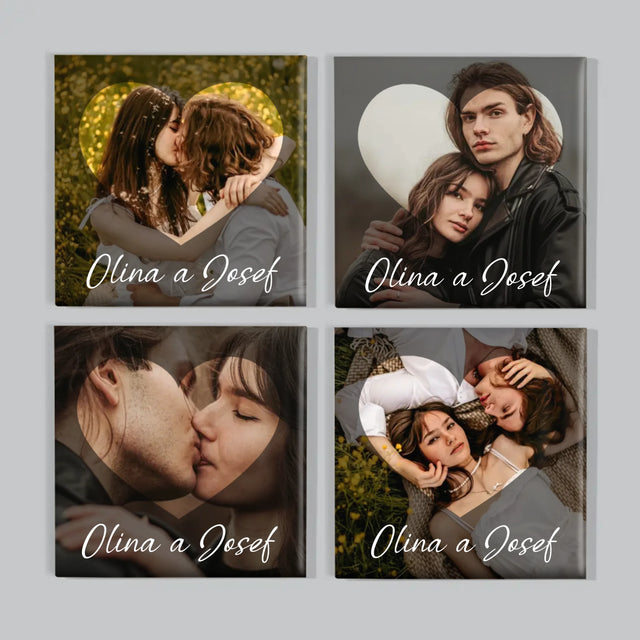 Fotka S Textem: Zamilovaní Srdce - Sada Magnetů