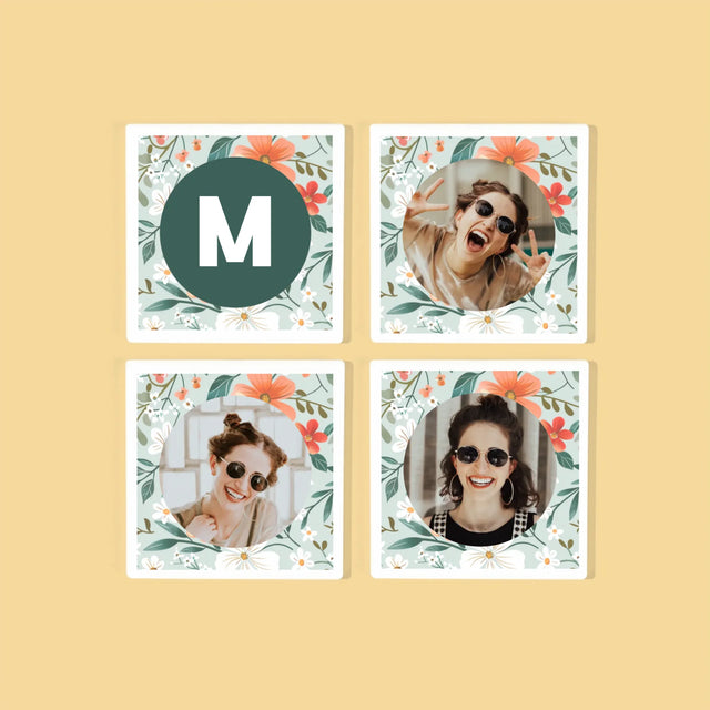 Fotokoláž: Květinový Monogram - Podtácky Pod Hrnky