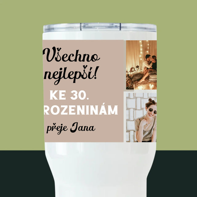 Fotokoláž: Narozeniny - Termohrnek Bílý