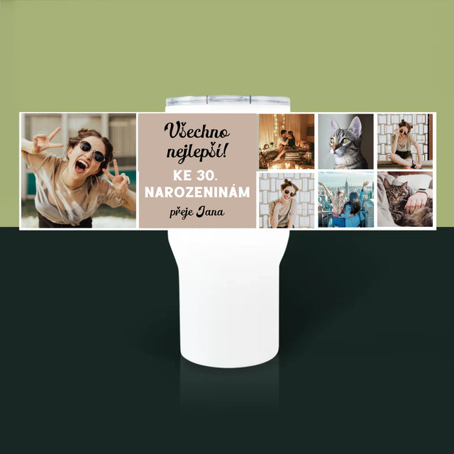 Fotokoláž: Narozeniny - Termohrnek Bílý