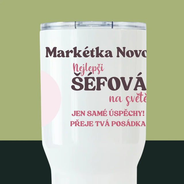 Fotokoláž: Nejlepší Šéfová - Termohrnek Bílý