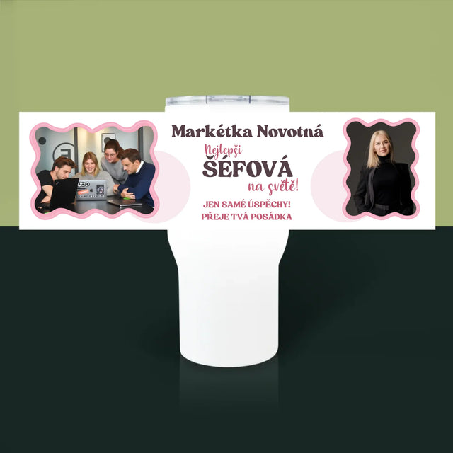 Fotokoláž: Nejlepší Šéfová - Termohrnek Bílý