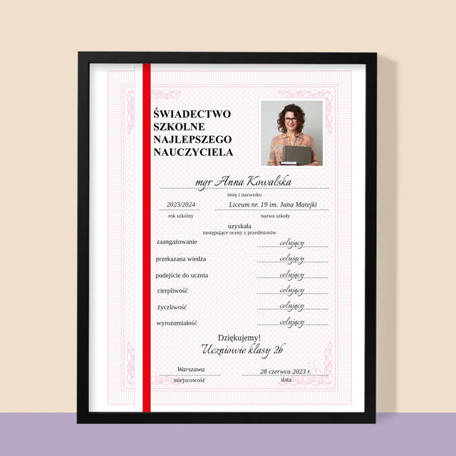 Fotka A Textem: Vysvědčení Nejlepšího Učitele - Tisk V Rámečku