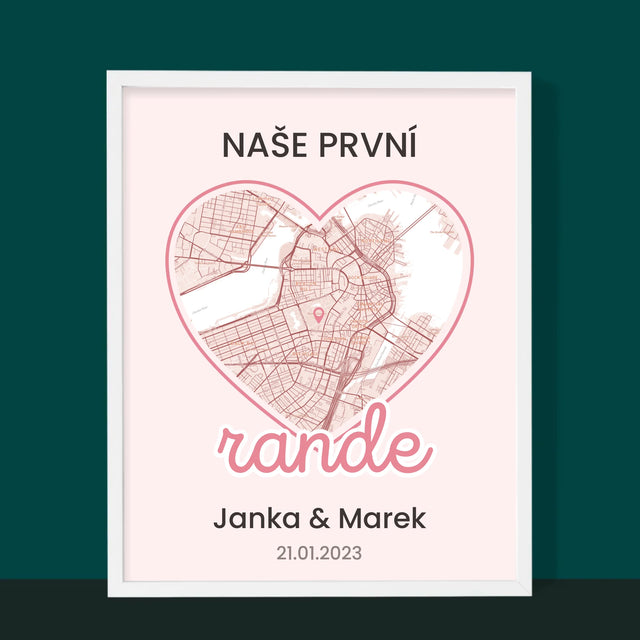 Mapa Města: Mapa Města: První Rande - Tisk V Rámečku