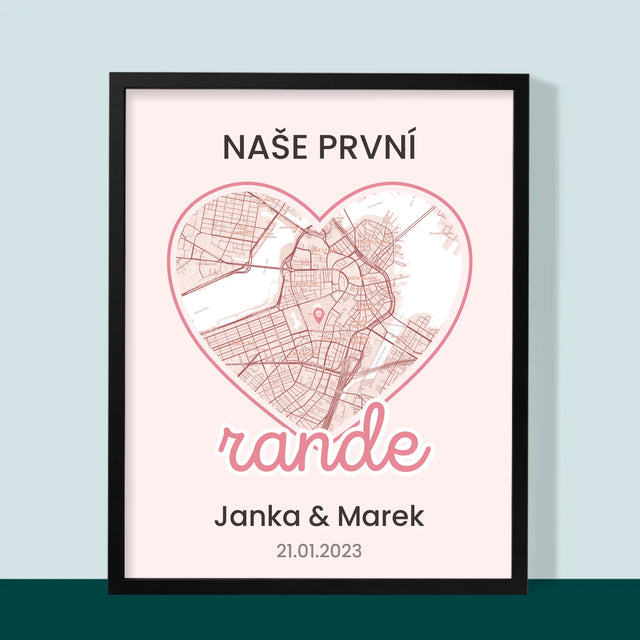 Mapa Města: Mapa Města: První Rande - Tisk V Rámečku