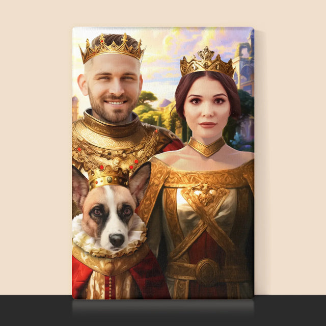 Královský Portrét: Královský Pár S Mazlíčkem - Tisk V Rámečku