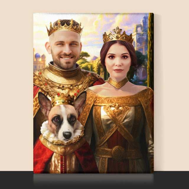 Královský Portrét: Královský Pár S Mazlíčkem - Tisk V Rámečku