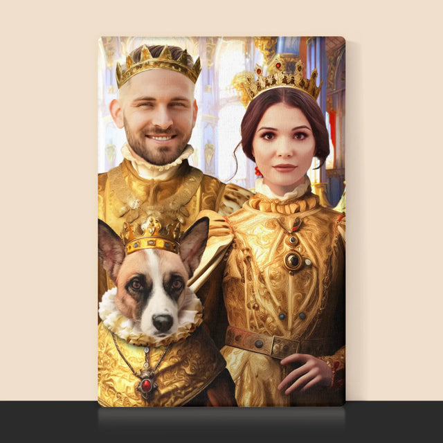 Královský Portrét: Král A Královna S Mazlíčkem: Královský Portrét - Tisk V Rámečku