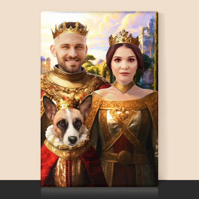 Královský Portrét: Královský Pár S Mazlíčkem - Tisk V Rámečku