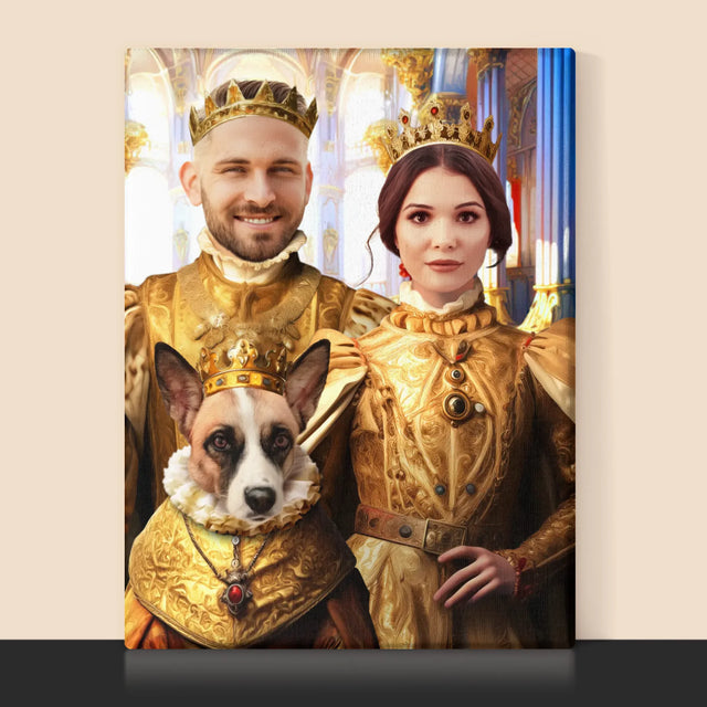 Královský Portrét: Král A Královna S Mazlíčkem: Královský Portrét - Tisk V Rámečku