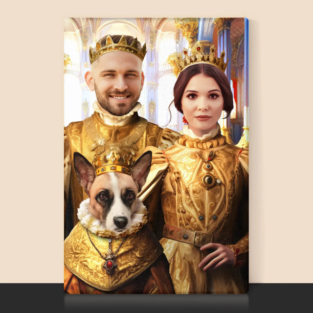 Královský Portrét: Král A Královna S Mazlíčkem: Královský Portrét - Tisk V Rámečku